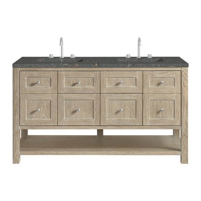 James Martin Vanities Breckenridge 60" Whitewashed Oak Double Vanity With 3cm Parisien Bleu Top