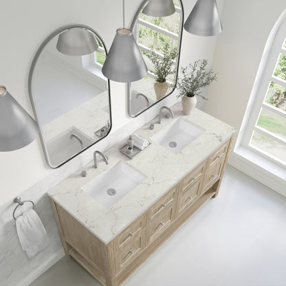 James Martin Vanities Breckenridge 60" Whitewashed Oak Double Vanity With 3cm Victorian Silver Quartz Top