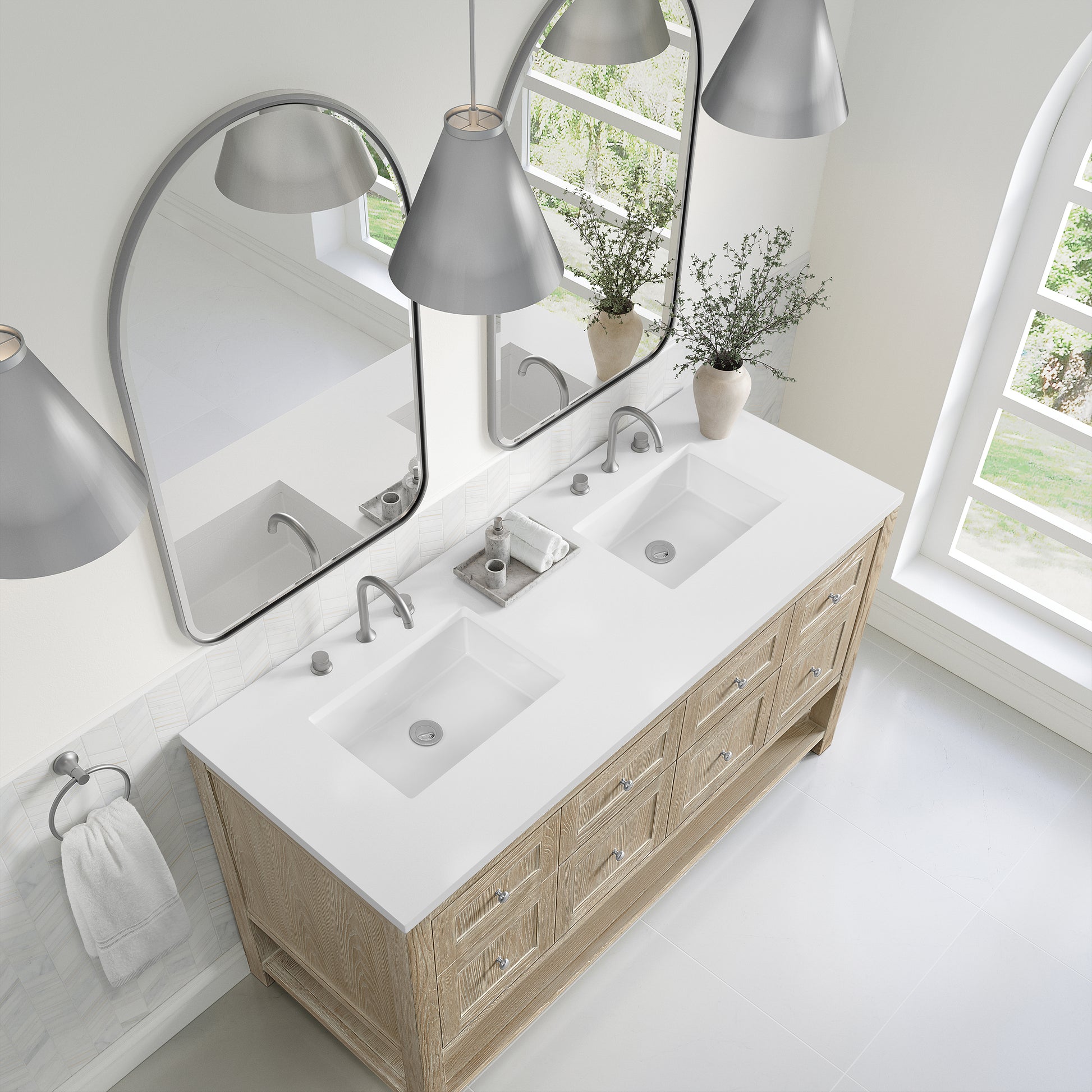 James Martin Vanities Breckenridge 60" Whitewashed Oak Double Vanity With 3cm White Zeus Quartz Top