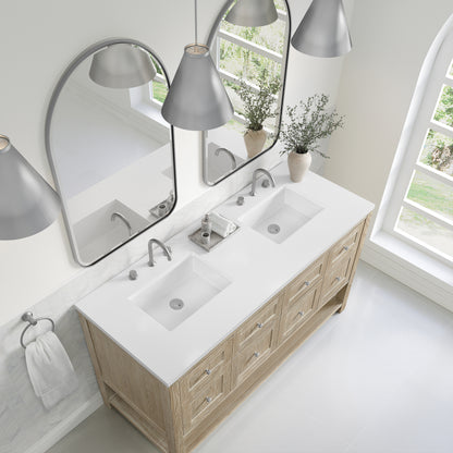 James Martin Vanities Breckenridge 60" Whitewashed Oak Double Vanity With 3cm White Zeus Quartz Top