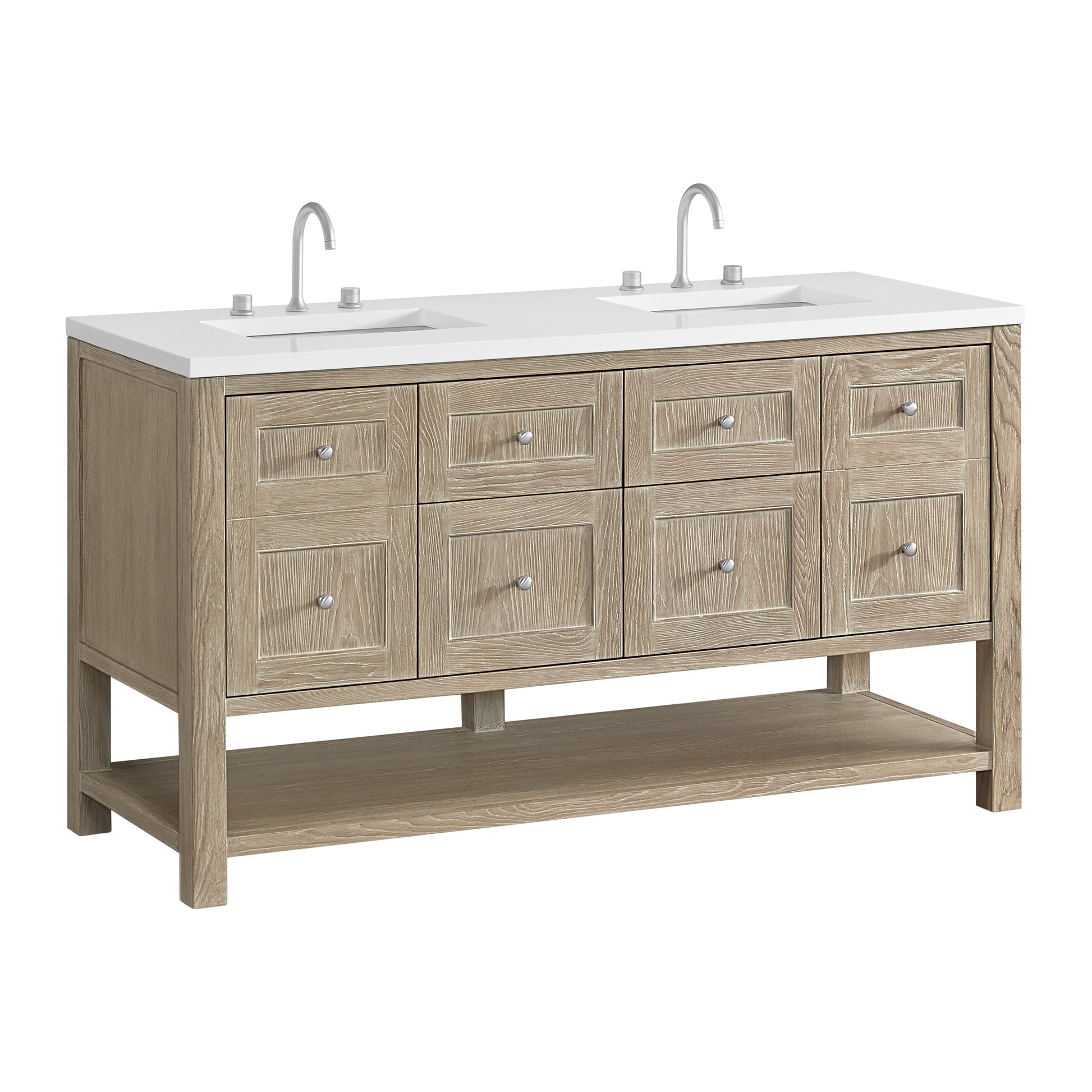 James Martin Vanities Breckenridge 60" Whitewashed Oak Double Vanity With 3cm White Zeus Quartz Top
