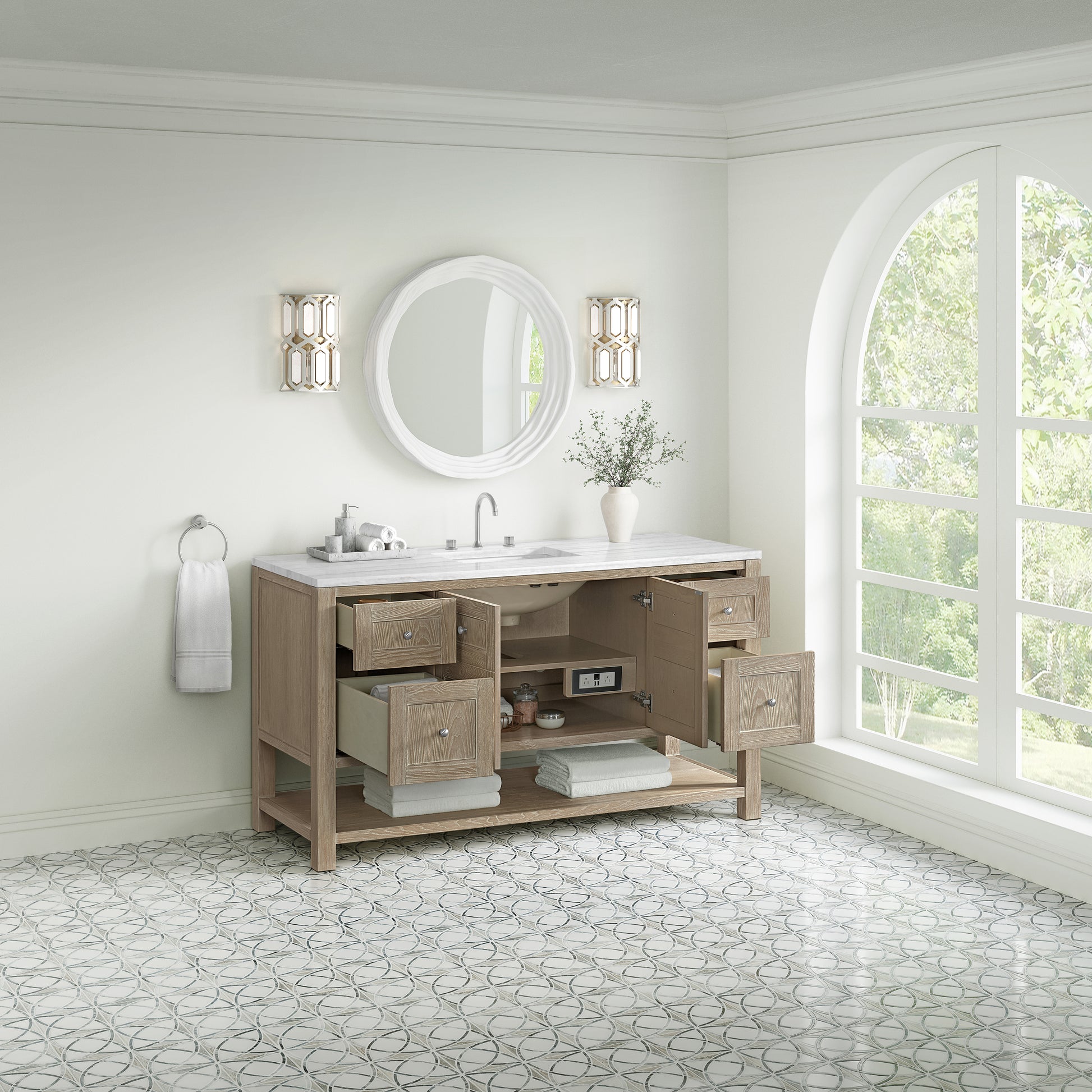 James Martin Vanities Breckenridge 60" Whitewashed Oak Single Vanity With 3cm Arctic Fall Solid Surface Top