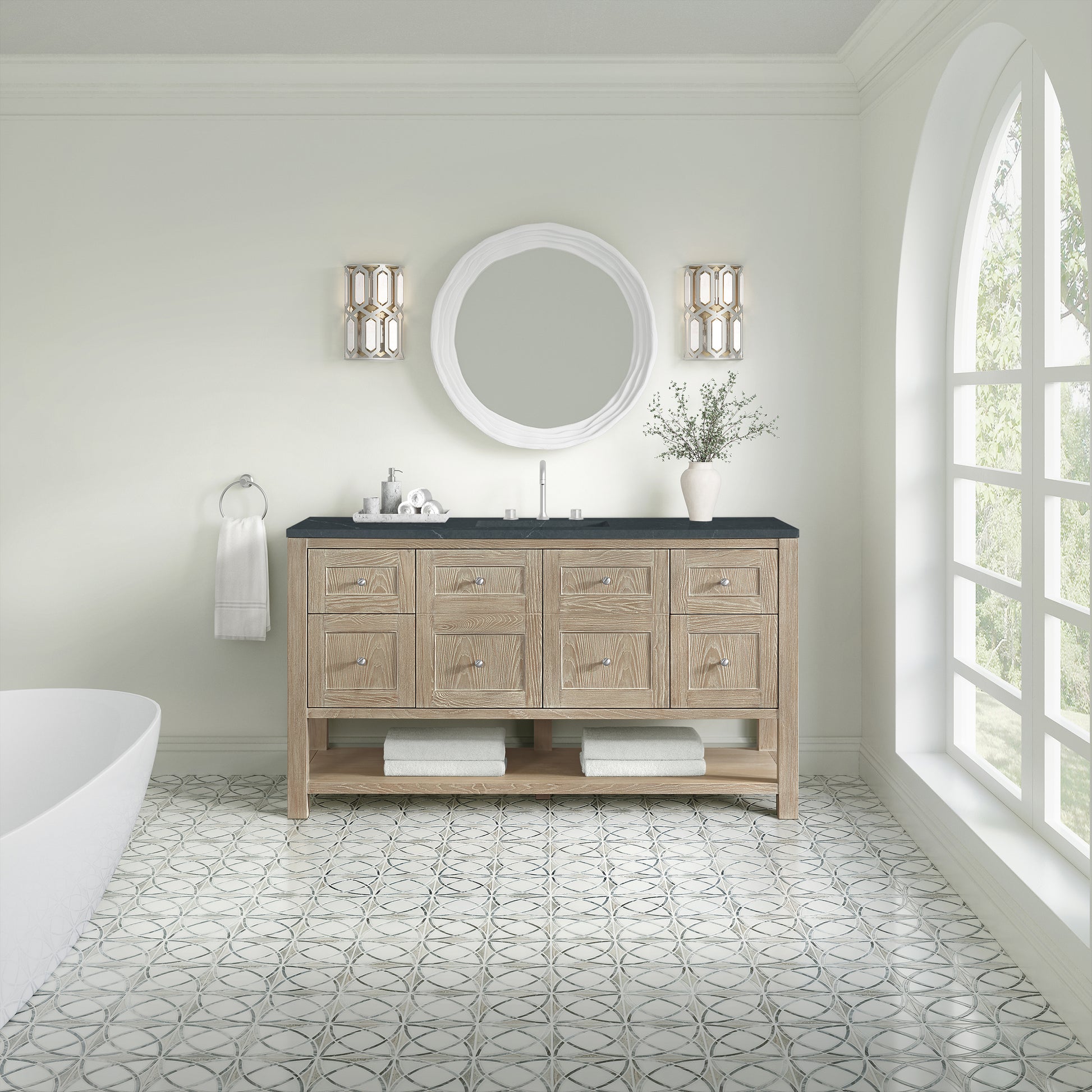 James Martin Vanities Breckenridge 60" Whitewashed Oak Single Vanity With 3cm Charcoal Soapstone Quartz Top