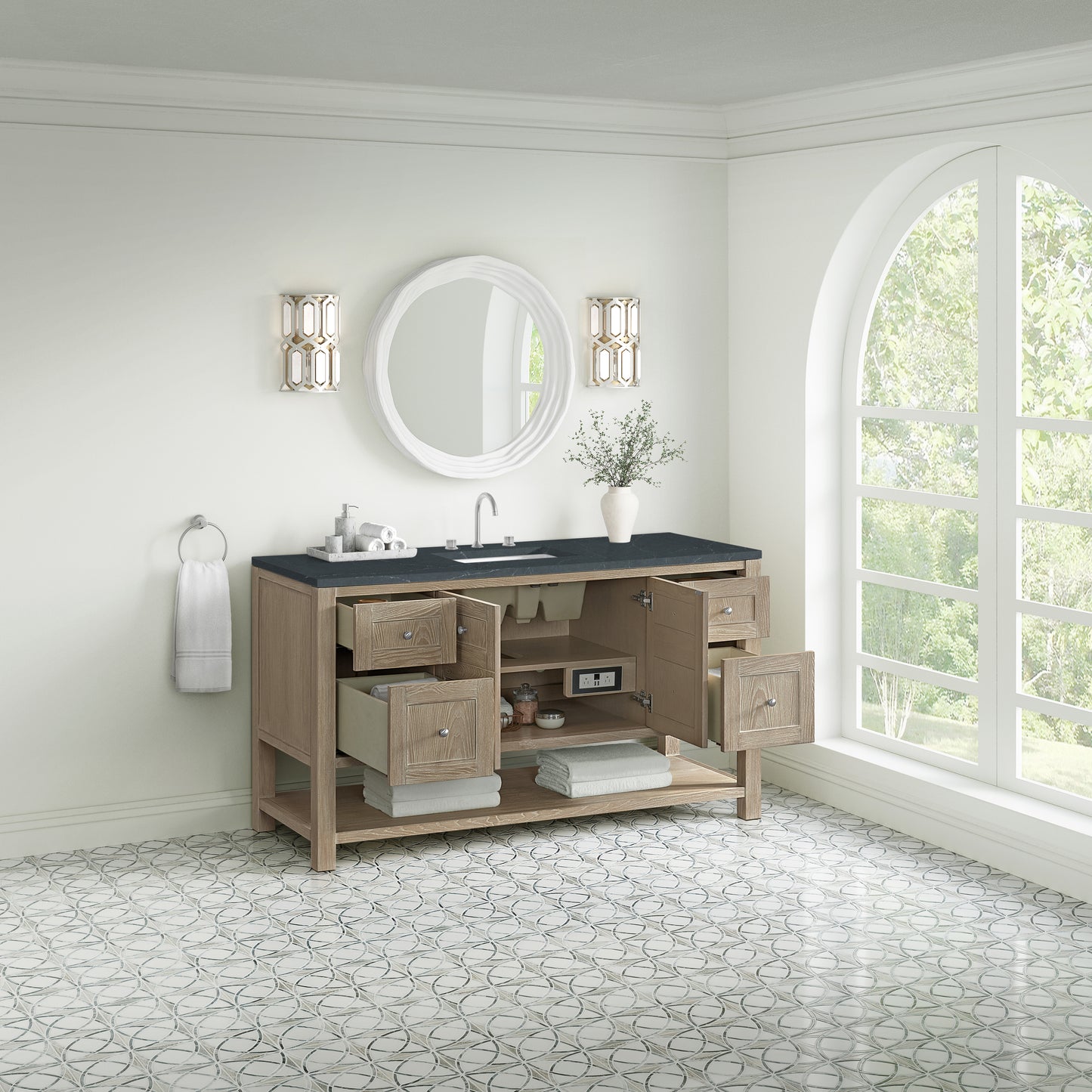 James Martin Vanities Breckenridge 60" Whitewashed Oak Single Vanity With 3cm Charcoal Soapstone Quartz Top