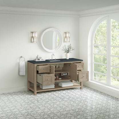 James Martin Vanities Breckenridge 60" Whitewashed Oak Single Vanity With 3cm Charcoal Soapstone Quartz Top