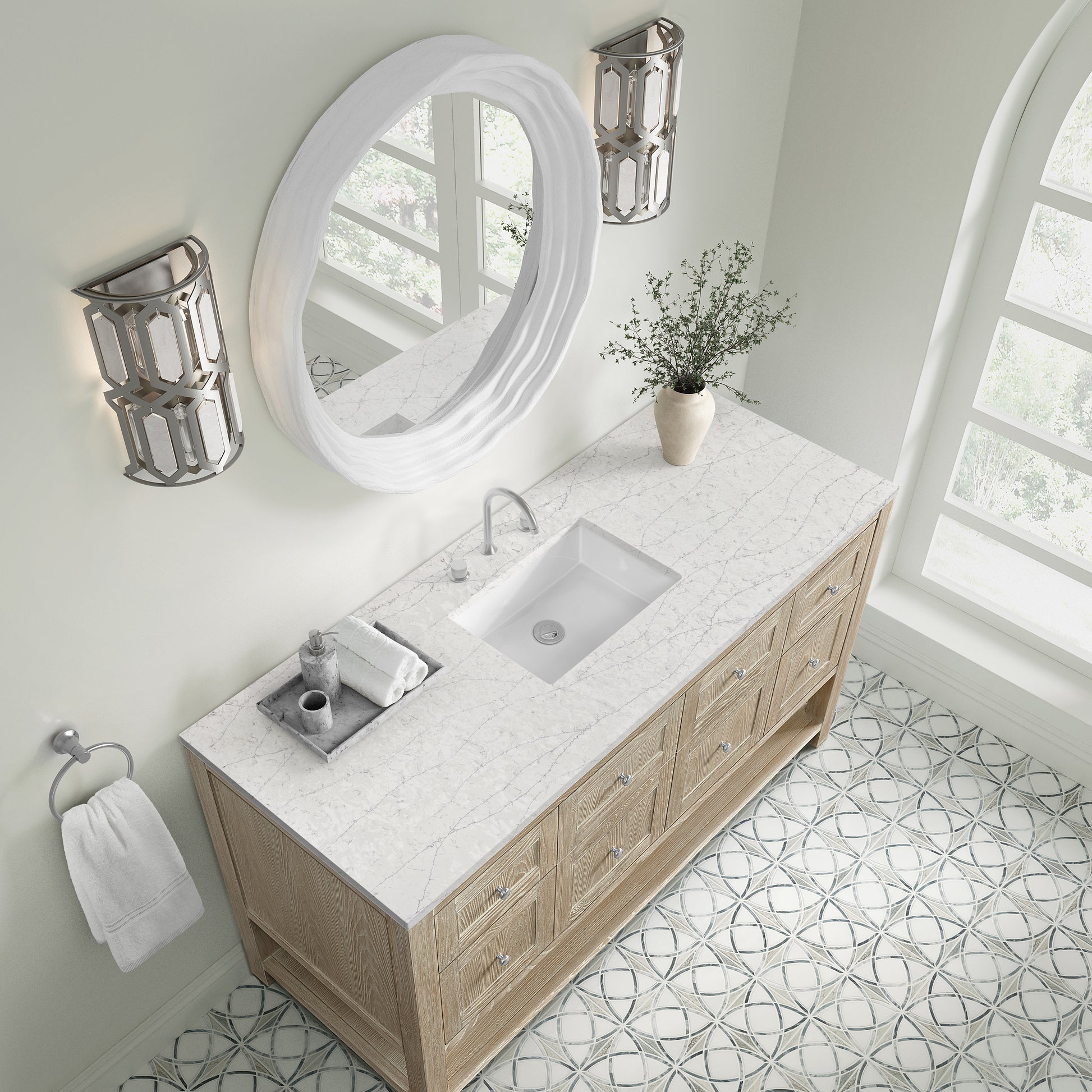 James Martin Vanities Breckenridge 60" Whitewashed Oak Single Vanity With 3cm Eternal Jasmine Pearl Quartz Top