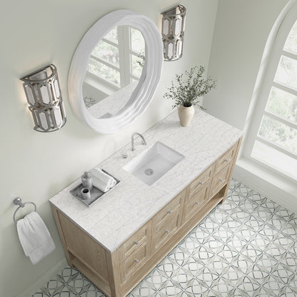 James Martin Vanities Breckenridge 60" Whitewashed Oak Single Vanity With 3cm Eternal Jasmine Pearl Silestone Top With FreePower Wireless Charger