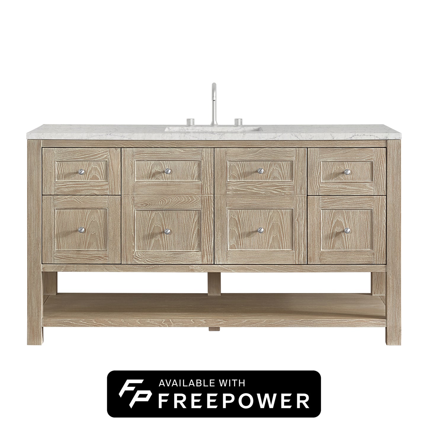 James Martin Vanities Breckenridge 60" Whitewashed Oak Single Vanity With 3cm Eternal Jasmine Pearl Silestone Top With FreePower Wireless Charger