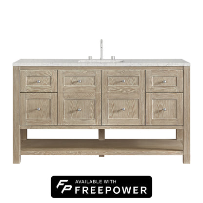 James Martin Vanities Breckenridge 60" Whitewashed Oak Single Vanity With 3cm Eternal Jasmine Pearl Silestone Top With FreePower Wireless Charger