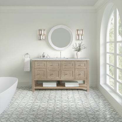 James Martin Vanities Breckenridge 60" Whitewashed Oak Single Vanity With 3cm Eternal Jasmine Pearl Silestone Top With FreePower Wireless Charger
