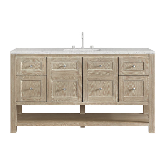 James Martin Vanities Breckenridge 60" Whitewashed Oak Single Vanity With 3cm Eternal Jasmine Pearl Silestone Top With FreePower Wireless Charger