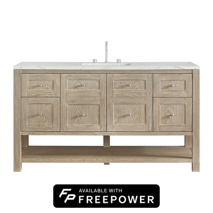 James Martin Vanities Breckenridge 60" Whitewashed Oak Single Vanity With 3cm Ethereal Noctis Silestone Top With FreePower Wireless Charger