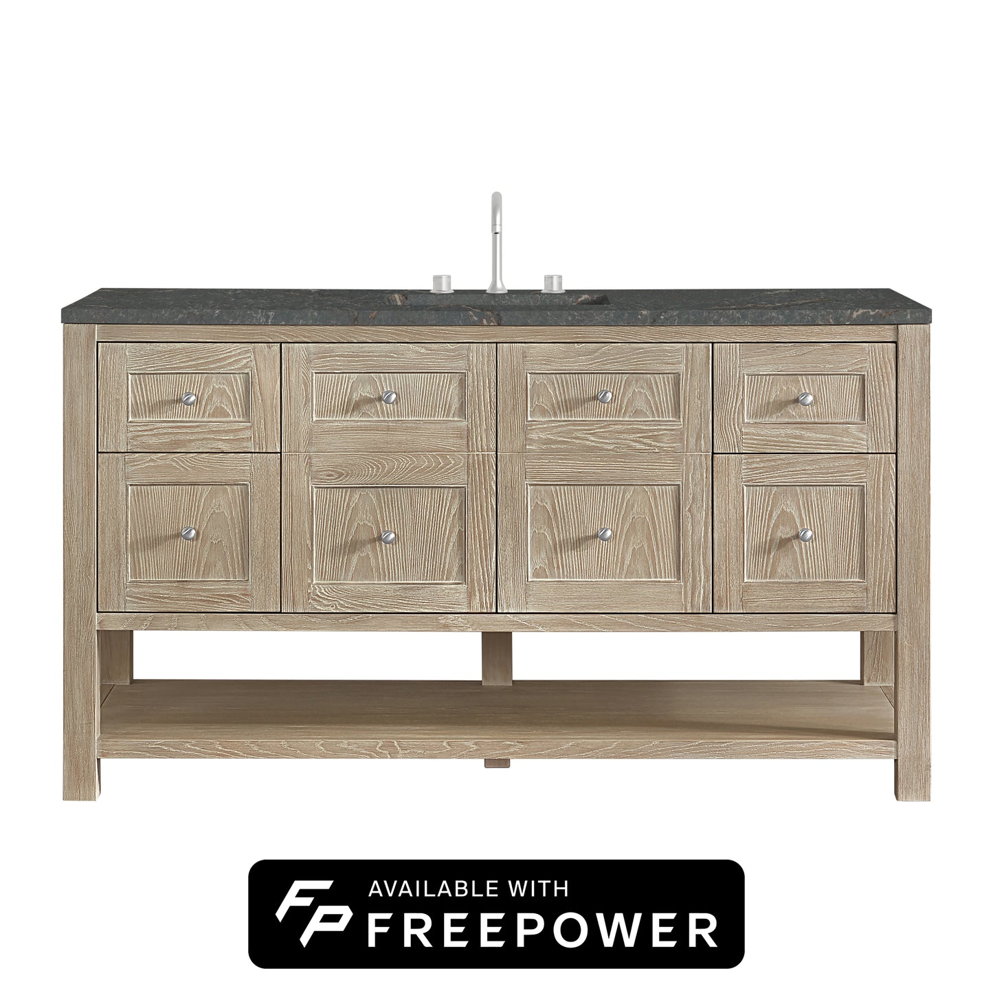 James Martin Vanities Breckenridge 60" Whitewashed Oak Single Vanity With 3cm Parisien Bleu Top With FreePower Wireless Charger