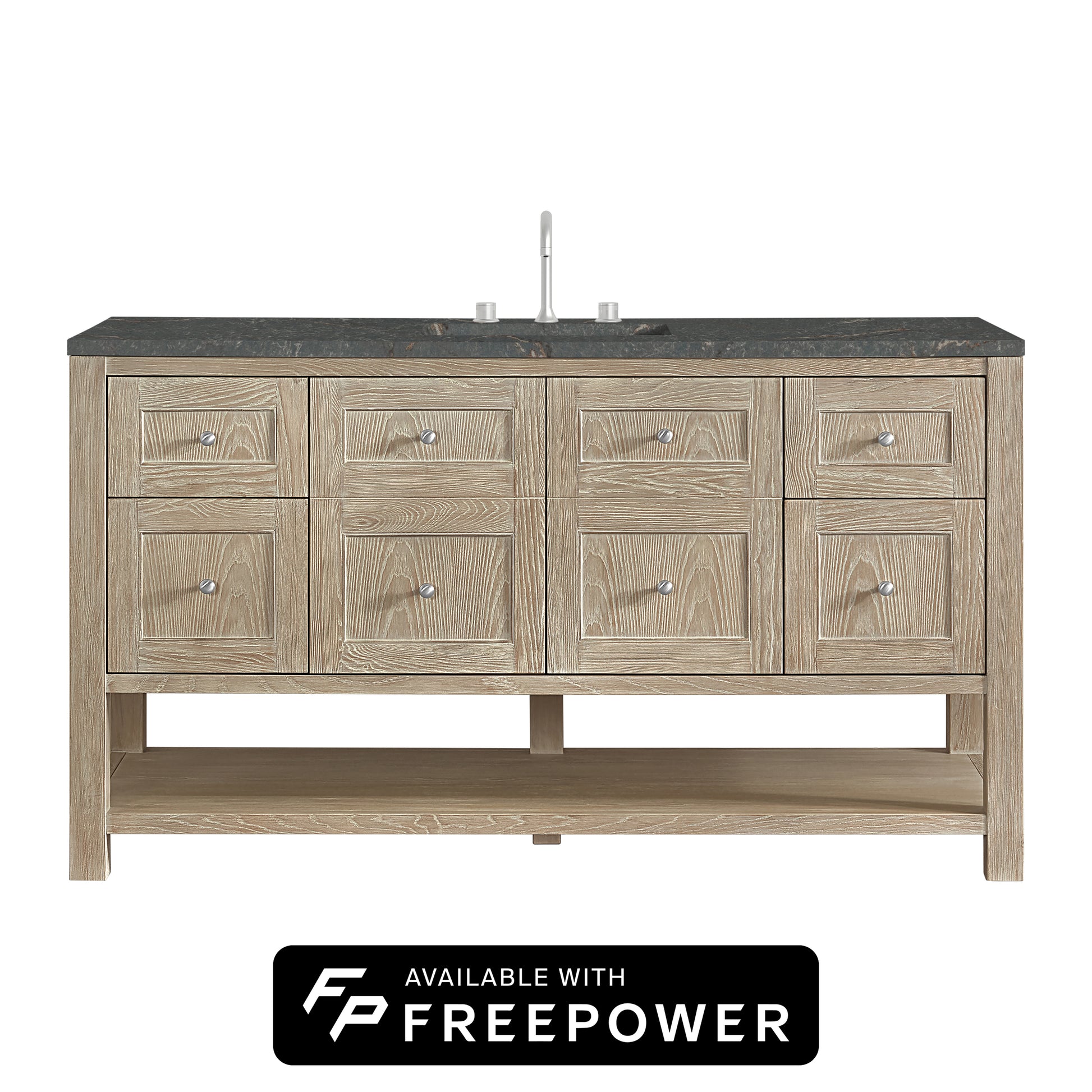 James Martin Vanities Breckenridge 60" Whitewashed Oak Single Vanity With 3cm Parisien Bleu Top With FreePower Wireless Charger