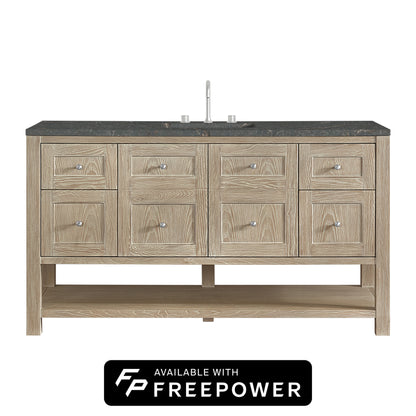 James Martin Vanities Breckenridge 60" Whitewashed Oak Single Vanity With 3cm Parisien Bleu Top With FreePower Wireless Charger