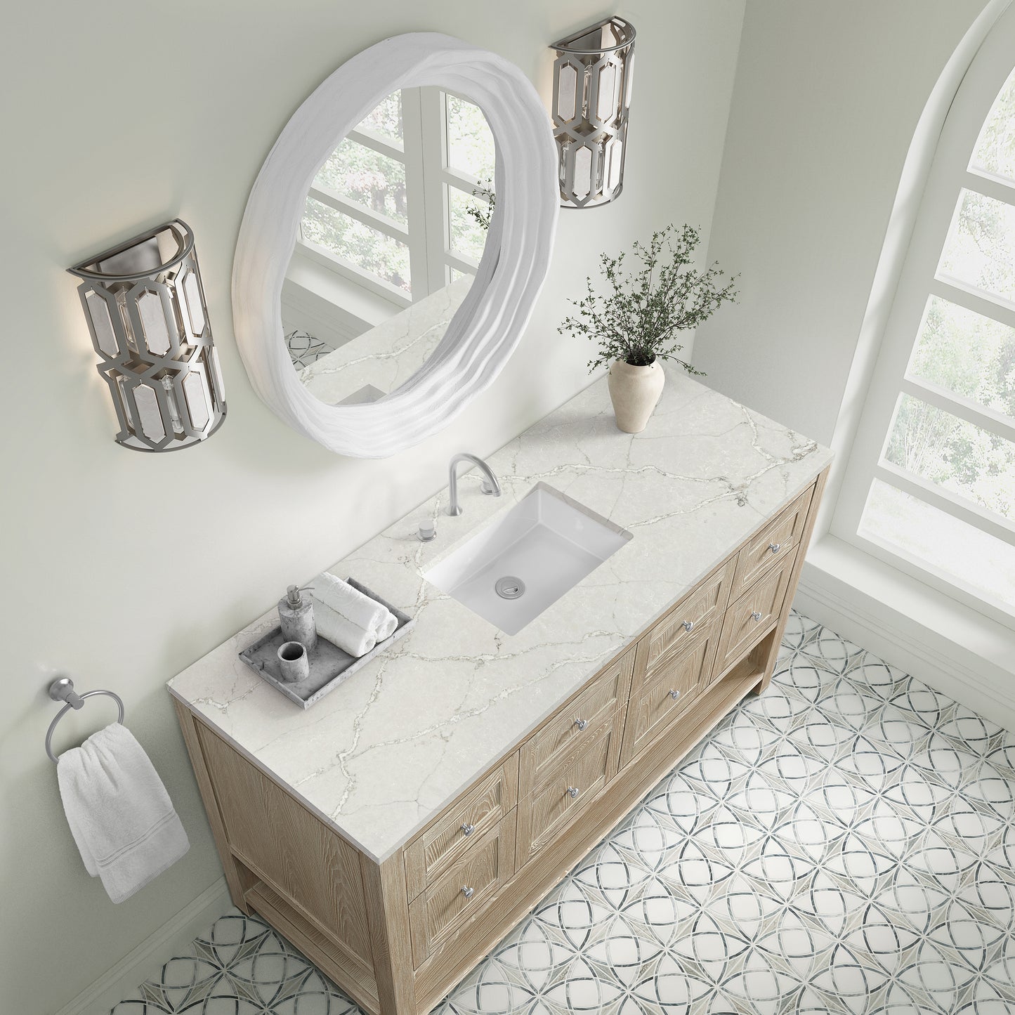 James Martin Vanities Breckenridge 60" Whitewashed Oak Single Vanity With 3cm Victorian Silver Quartz Top