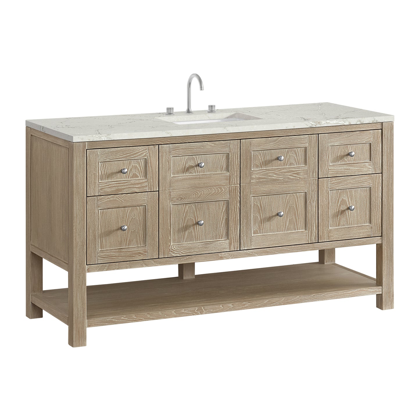 James Martin Vanities Breckenridge 60" Whitewashed Oak Single Vanity With 3cm Victorian Silver Quartz Top