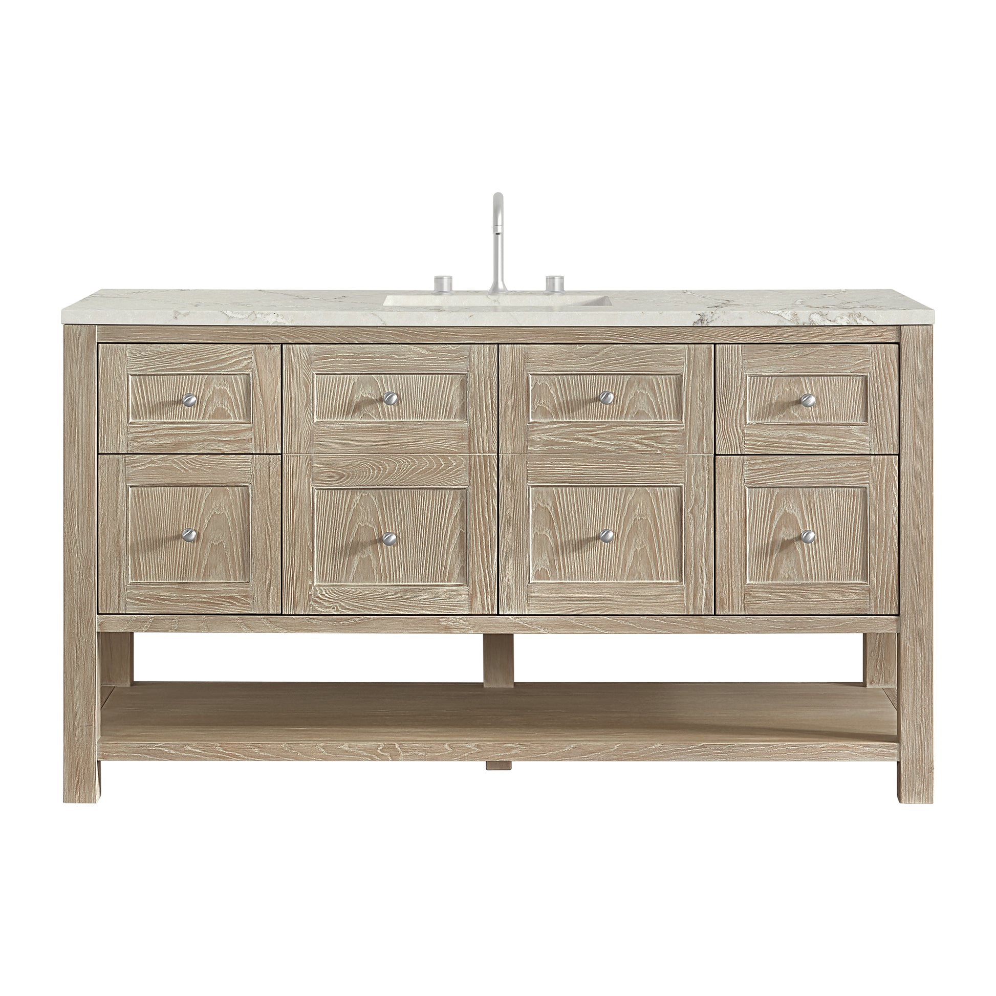 James Martin Vanities Breckenridge 60" Whitewashed Oak Single Vanity With 3cm Victorian Silver Quartz Top
