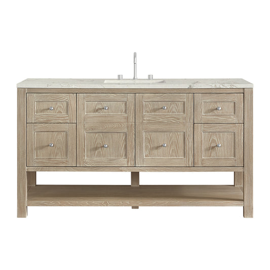 James Martin Vanities Breckenridge 60" Whitewashed Oak Single Vanity With 3cm Victorian Silver Quartz Top