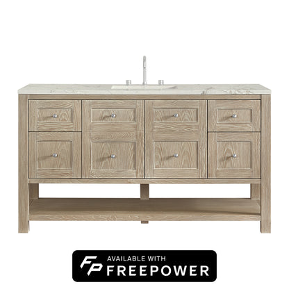 James Martin Vanities Breckenridge 60" Whitewashed Oak Single Vanity With 3cm Victorian Silver Silestone Top With FreePower Wireless Charger