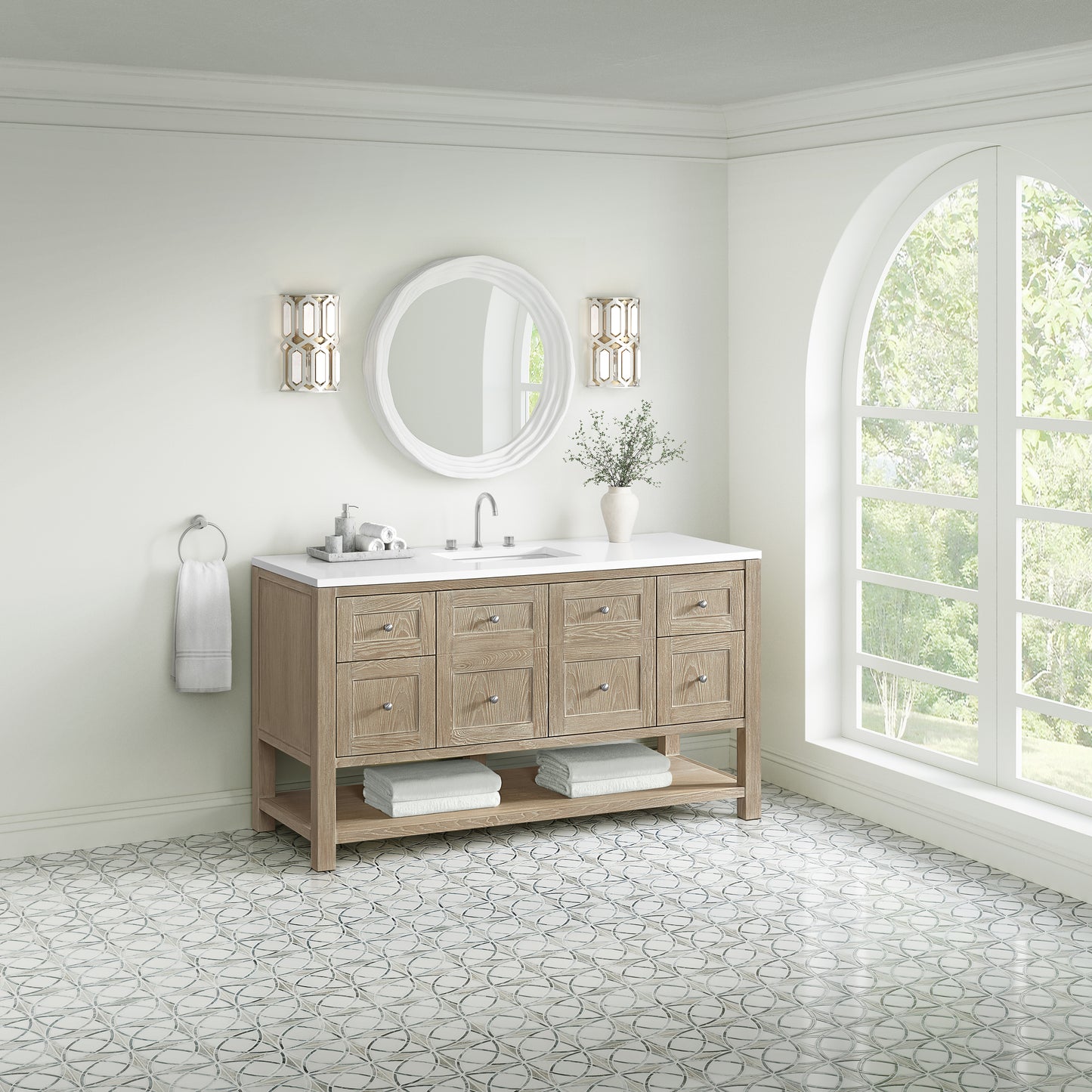 James Martin Vanities Breckenridge 60" Whitewashed Oak Single Vanity With 3cm White Zeus Quartz Top