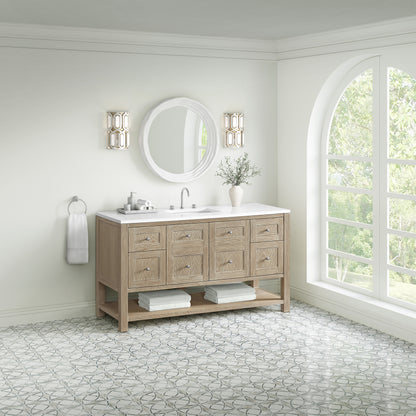 James Martin Vanities Breckenridge 60" Whitewashed Oak Single Vanity With 3cm White Zeus Quartz Top