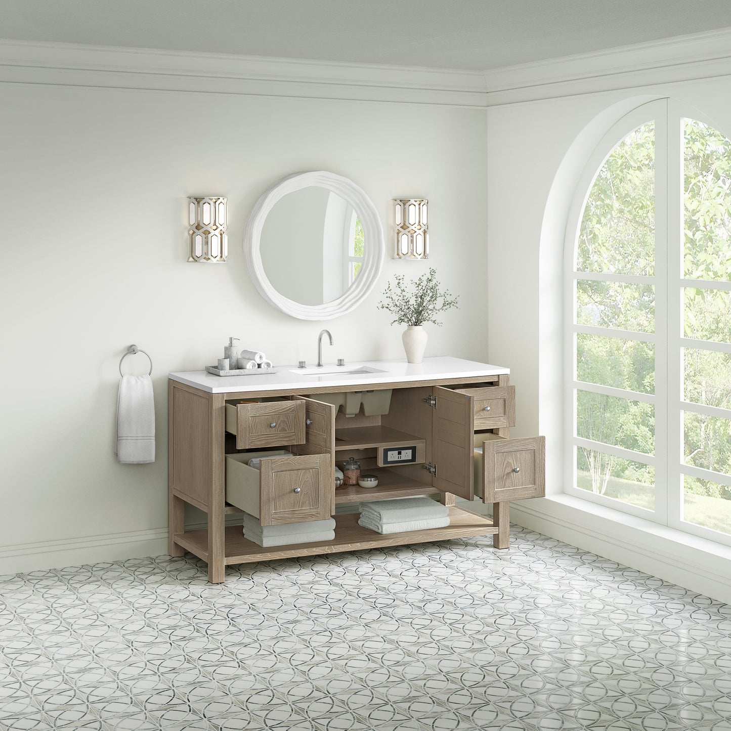 James Martin Vanities Breckenridge 60" Whitewashed Oak Single Vanity With 3cm White Zeus Quartz Top