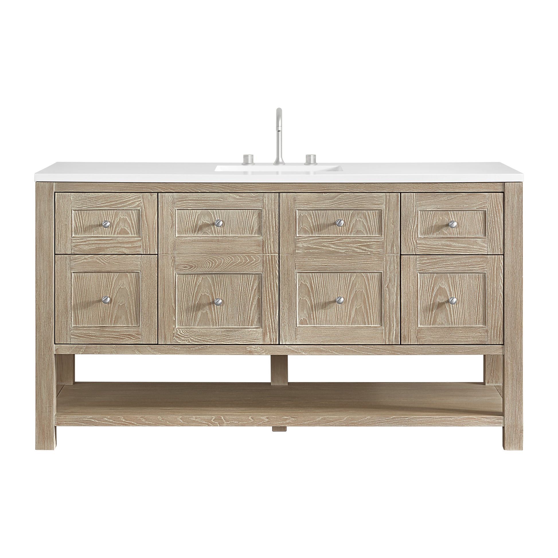 James Martin Vanities Breckenridge 60" Whitewashed Oak Single Vanity With 3cm White Zeus Quartz Top