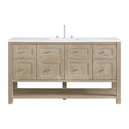 James Martin Vanities Breckenridge 60" Whitewashed Oak Single Vanity With 3cm White Zeus Quartz Top