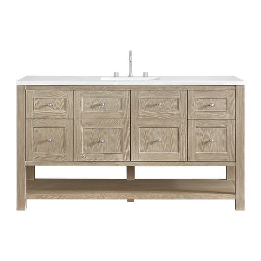 James Martin Vanities Breckenridge 60" Whitewashed Oak Single Vanity With 3cm White Zeus Quartz Top