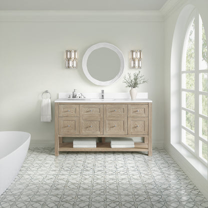 James Martin Vanities Breckenridge 60" Whitewashed Oak Single Vanity With Single Hole 3cm White Zeus Quartz Top and Backsplash