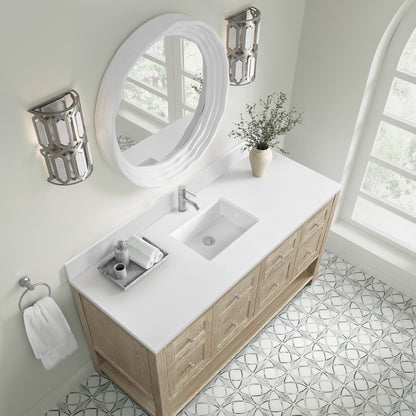 James Martin Vanities Breckenridge 60" Whitewashed Oak Single Vanity With Single Hole 3cm White Zeus Quartz Top and Backsplash