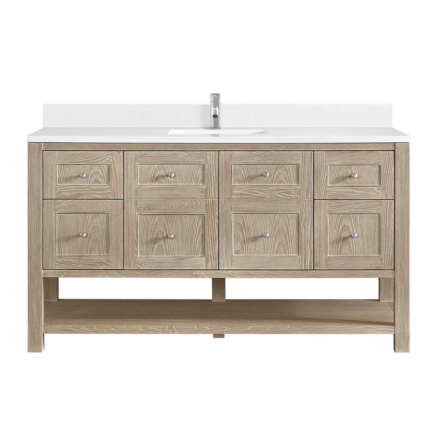 James Martin Vanities Breckenridge 60" Whitewashed Oak Single Vanity With Single Hole 3cm White Zeus Quartz Top and Backsplash