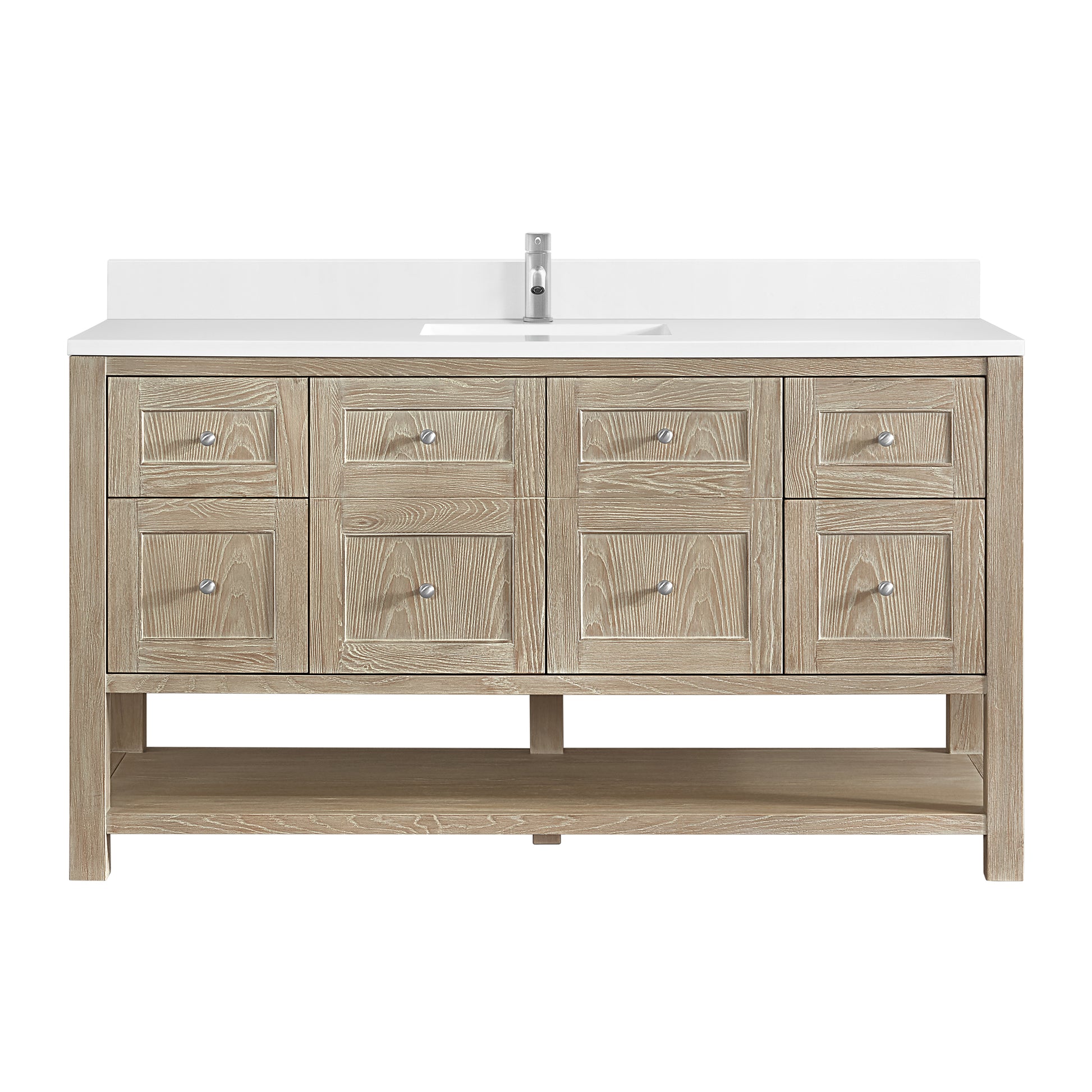 James Martin Vanities Breckenridge 60" Whitewashed Oak Single Vanity With Single Hole 3cm White Zeus Quartz Top and Backsplash