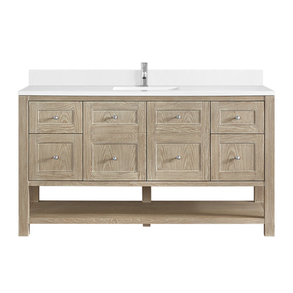 James Martin Vanities Breckenridge 60" Whitewashed Oak Single Vanity With Single Hole 3cm White Zeus Quartz Top and Backsplash