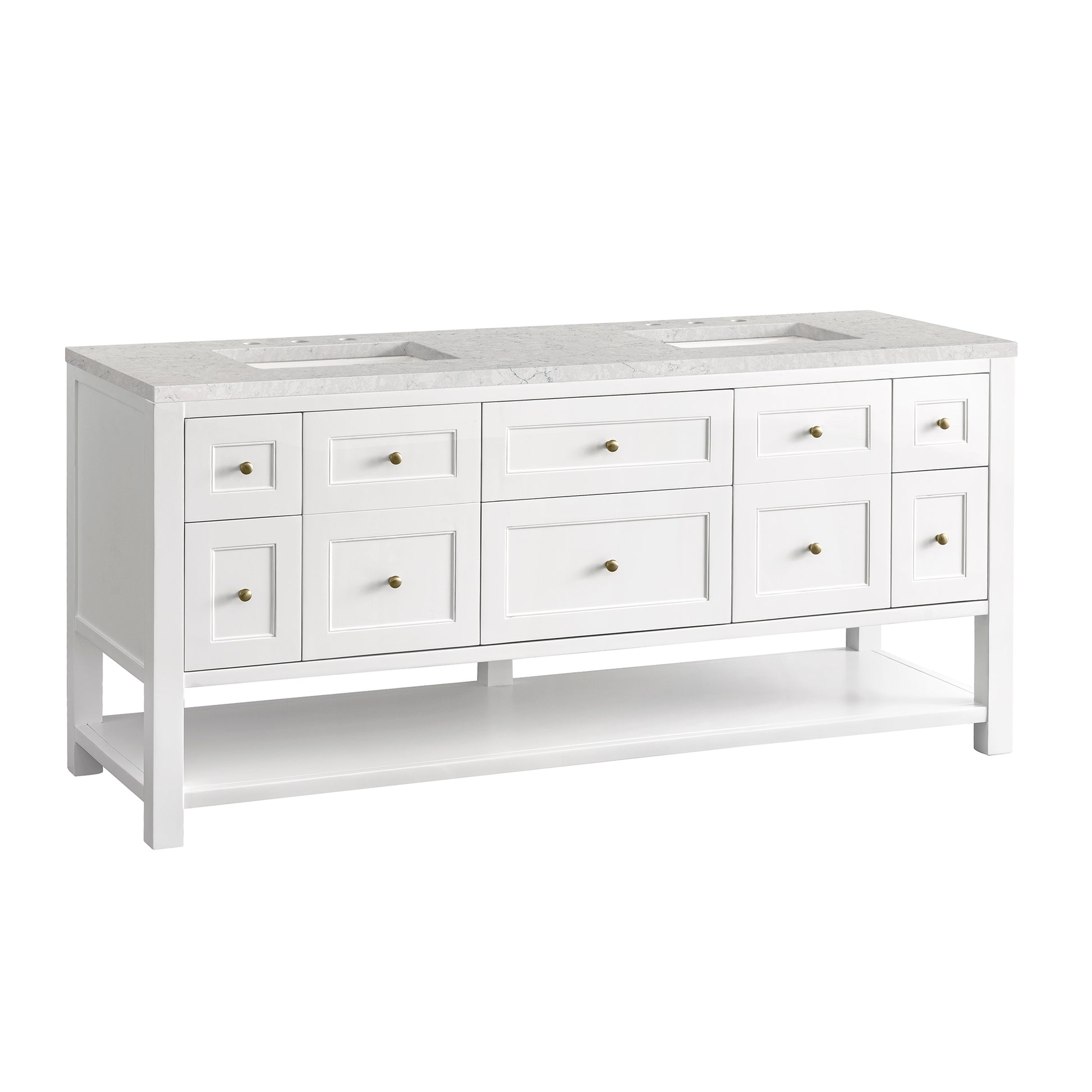James Martin Vanities Breckenridge 72" Bright White Double Vanity With 3 cm Eternal Jasmine Pearl Top and FreePower Wireless Charger