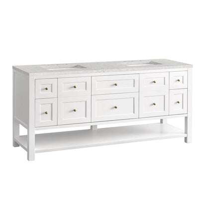 James Martin Vanities Breckenridge 72" Bright White Double Vanity With 3 cm Eternal Jasmine Pearl Top and FreePower Wireless Charger
