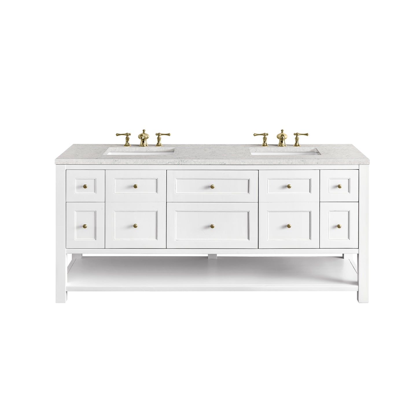 James Martin Vanities Breckenridge 72" Bright White Double Vanity With 3 cm Eternal Jasmine Pearl Top and FreePower Wireless Charger