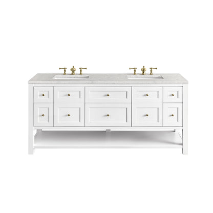 James Martin Vanities Breckenridge 72" Bright White Double Vanity With 3 cm Eternal Jasmine Pearl Top and FreePower Wireless Charger