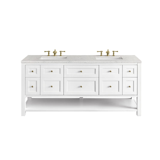 James Martin Vanities Breckenridge 72" Bright White Double Vanity With 3 cm Eternal Jasmine Pearl Top and FreePower Wireless Charger