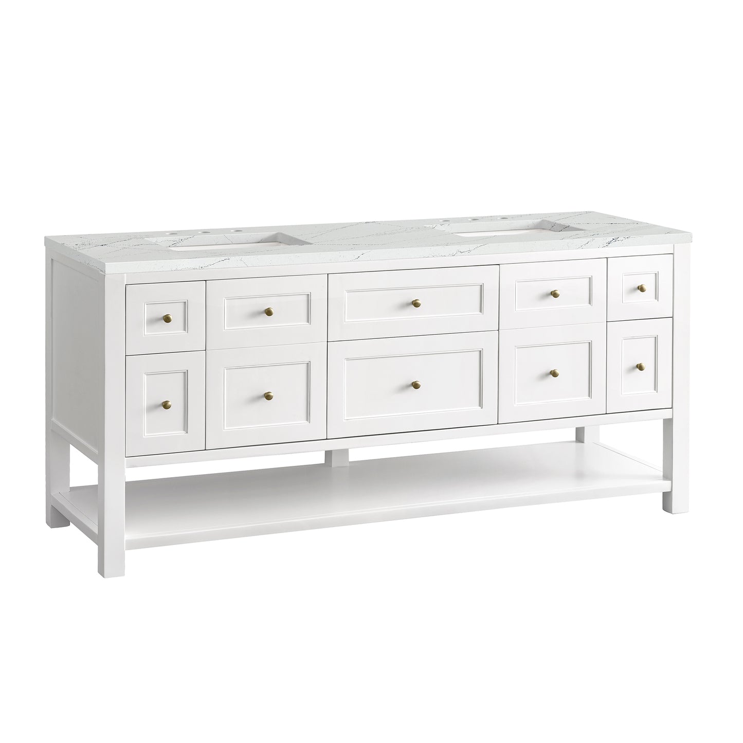 James Martin Vanities Breckenridge 72" Bright White Double Vanity With 3 cm Ethereal Noctis Top and FreePower Wireless Charger