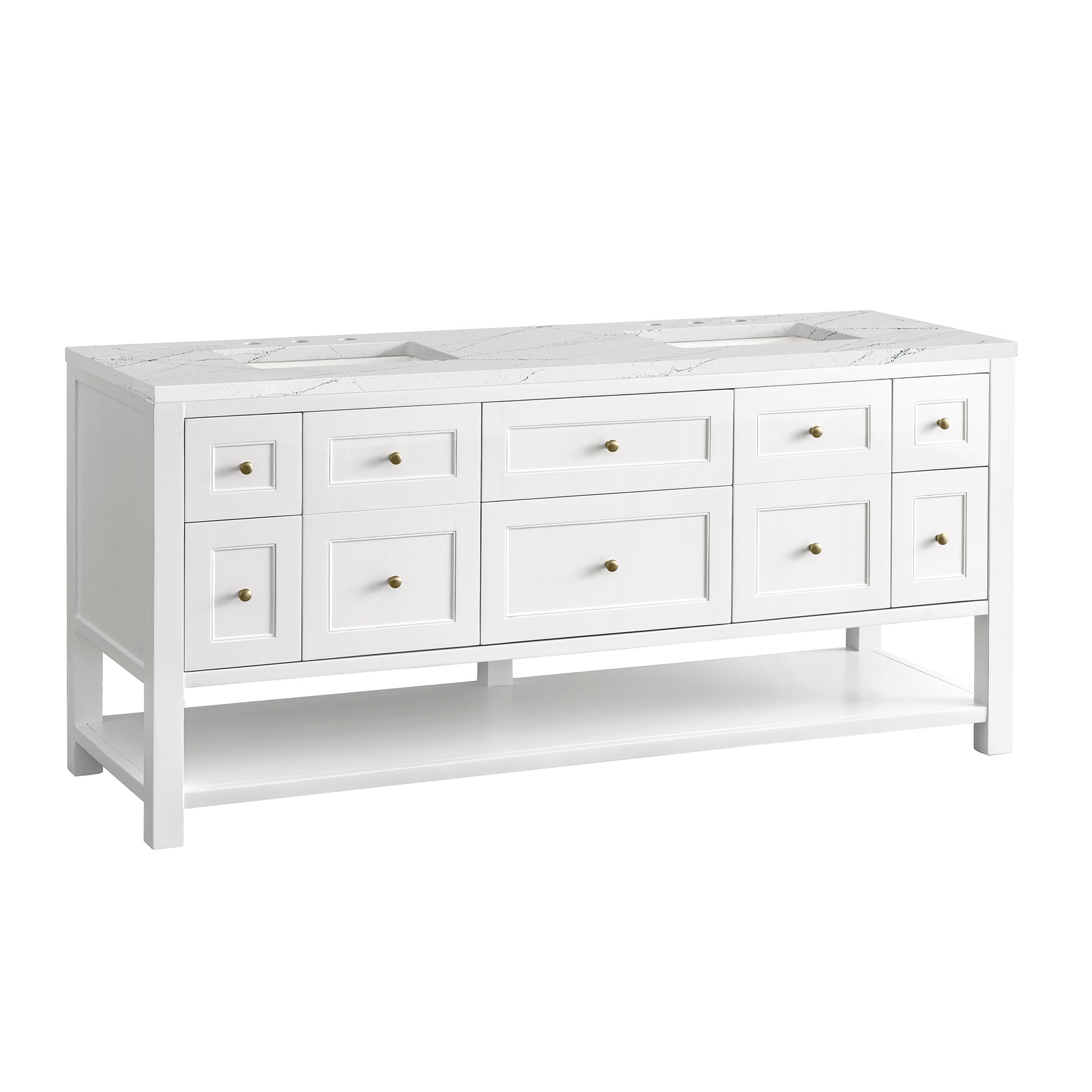 James Martin Vanities Breckenridge 72" Bright White Double Vanity With 3 cm Ethereal Noctis Top and FreePower Wireless Charger