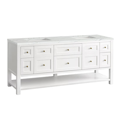 James Martin Vanities Breckenridge 72" Bright White Double Vanity With 3 cm Ethereal Noctis Top and FreePower Wireless Charger