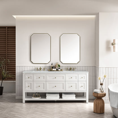 James Martin Vanities Breckenridge 72" Bright White Double Vanity With 3 cm Ethereal Noctis Top and FreePower Wireless Charger