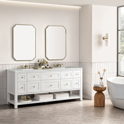 James Martin Vanities Breckenridge 72" Bright White Double Vanity With 3 cm Ethereal Noctis Top and FreePower Wireless Charger
