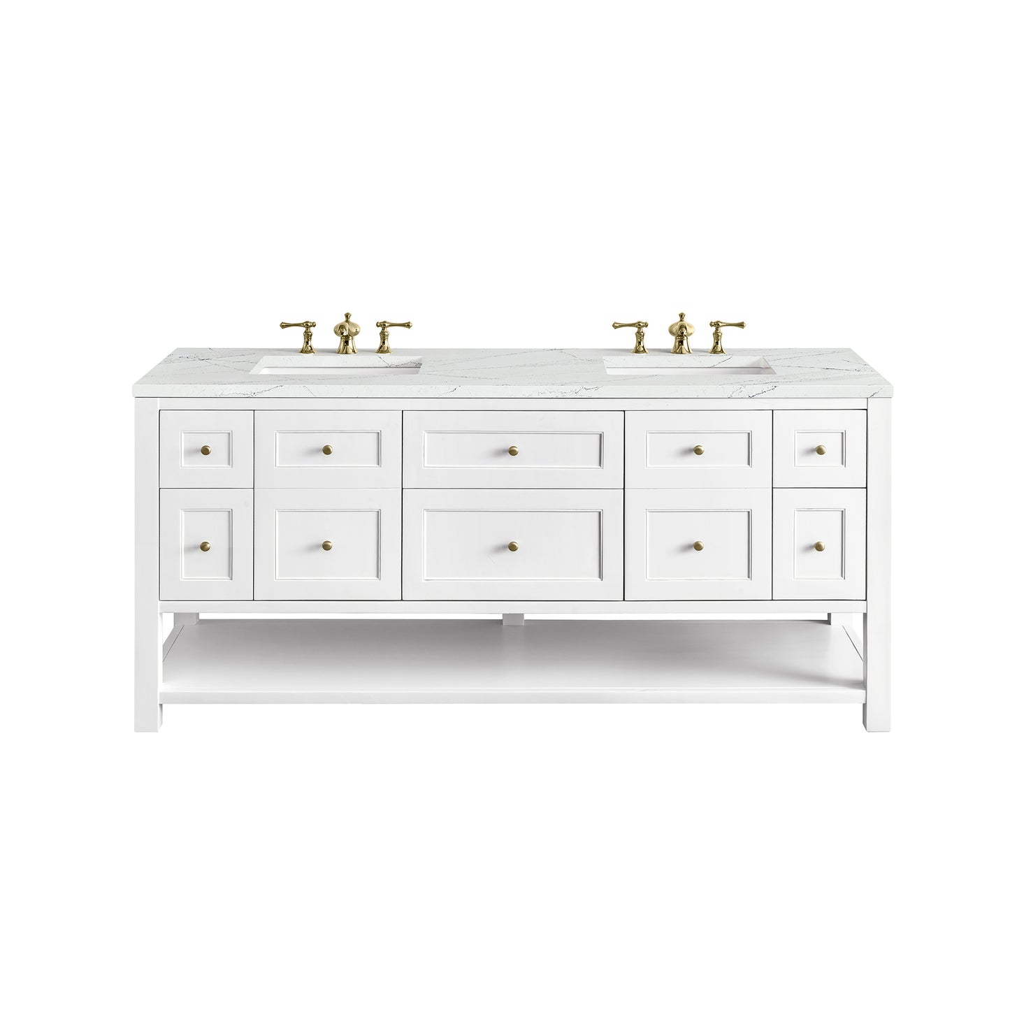 James Martin Vanities Breckenridge 72" Bright White Double Vanity With 3 cm Ethereal Noctis Top and FreePower Wireless Charger