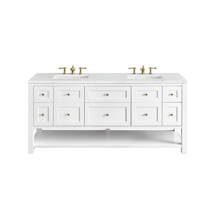 James Martin Vanities Breckenridge 72" Bright White Double Vanity With 3 cm Ethereal Noctis Top and FreePower Wireless Charger