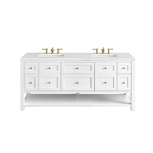 James Martin Vanities Breckenridge 72" Bright White Double Vanity With 3 cm Ethereal Noctis Top and FreePower Wireless Charger