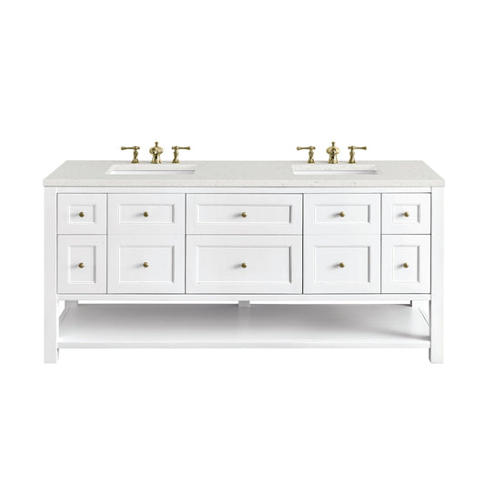 James Martin Vanities Breckenridge 72" Bright White Double Vanity With 3 cm Lime Delight Top