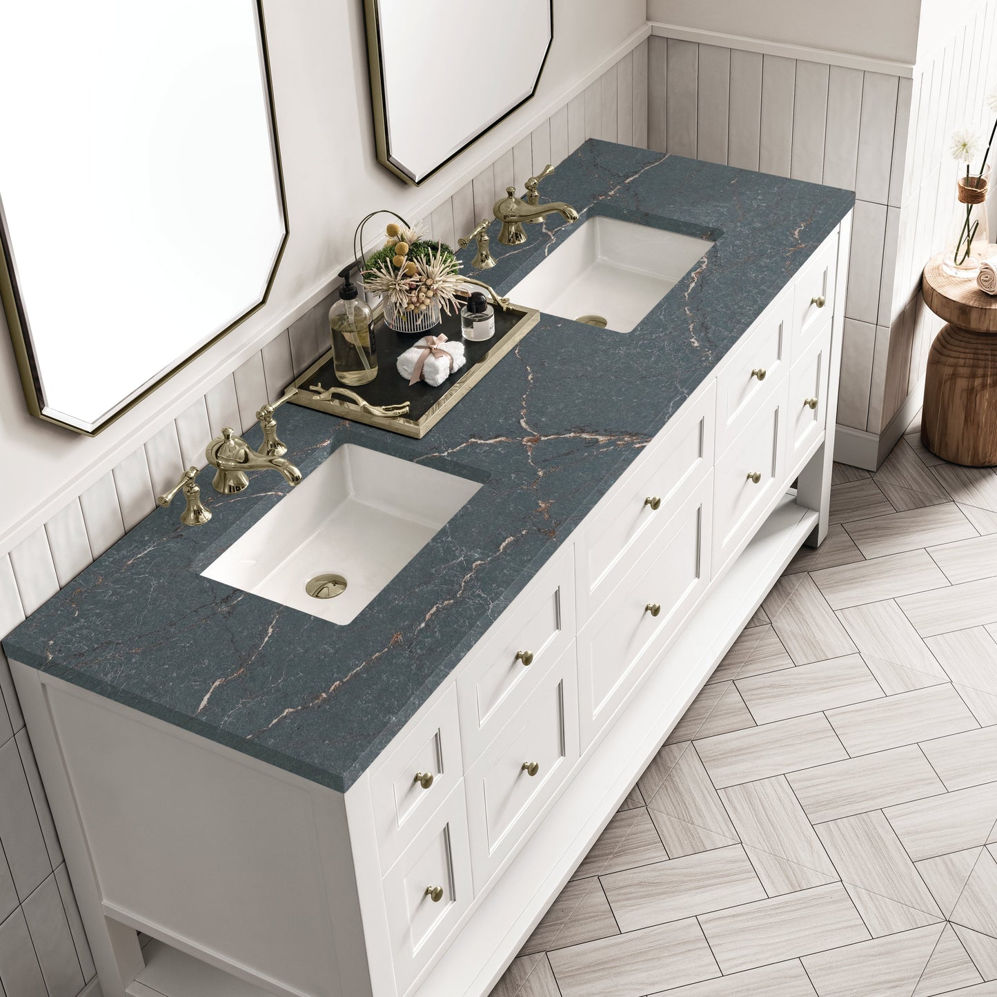 James Martin Vanities Breckenridge 72" Bright White Double Vanity With 3 cm Parisien Bleu Top